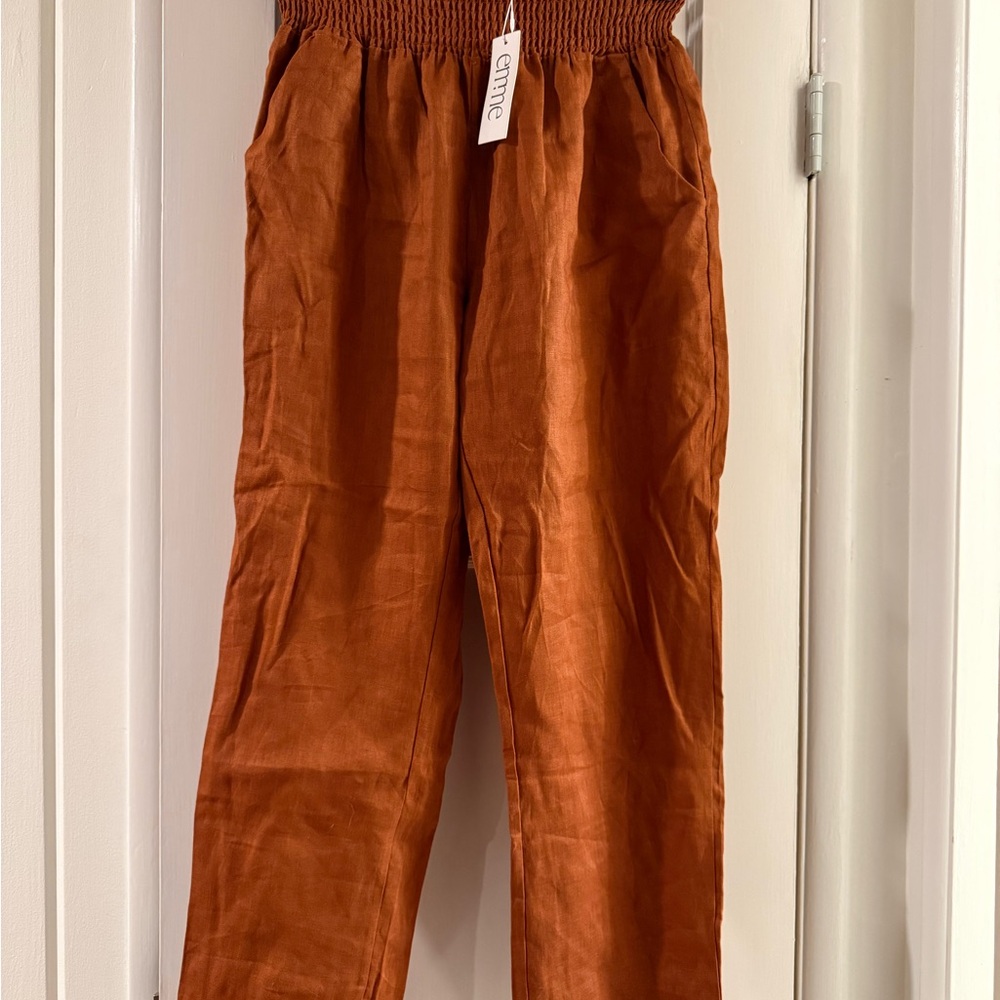 Emme Maternity Smocked Waist Cinnamon Rust Linen Trousers 2XL